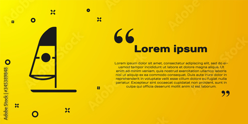 Black Windsurfing icon isolated on yellow background.  Vector Illustration