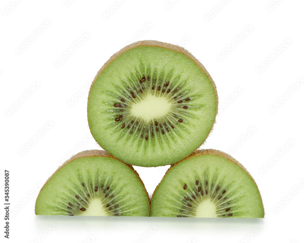 Kiwi fruit sliced segments isolated on white background . This has clipping path.