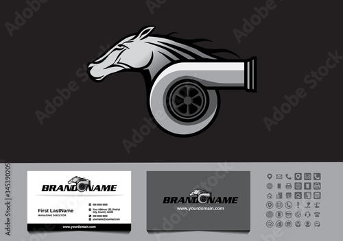 Turbocharger diesel horse logo business card template vector