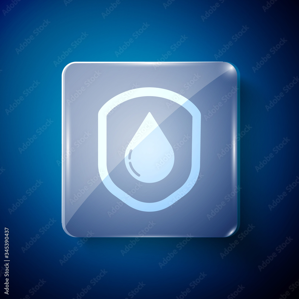 White Waterproof icon isolated on blue background. Water resistant or liquid protection concept. Square glass panels. Vector Illustration White Waterproof icon isolated on blue background. Water resistant or liquid protection concept. Square glass panels. Vector Illustration