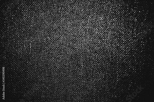 Distress grunge vector texture of fabric, bag, sack, sac, sackcloth, bagging, sacking. Black and white background.