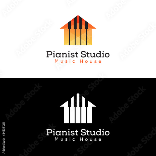 pianist studio or house logo. piano store, piano training logo design two version