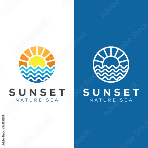 Ocean Sun Wave Logo. sunset nature sea logo Design vector Template