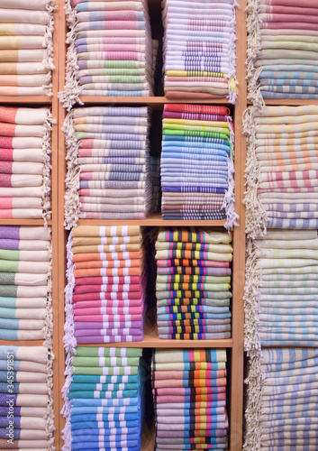 Colorful Turkish Bath Towels made of organic cotton, known as Hamam Pestemal © Zzvet