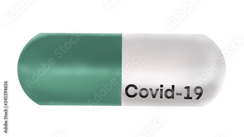 Covid-19 coronavirus medicine pills on white background, virus infections prevention and protection concept, 3d illustration