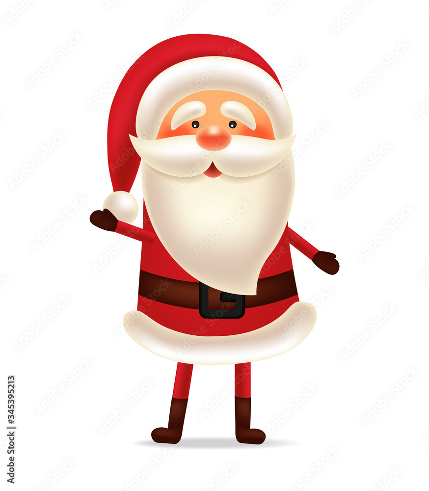 Happy Santa Claus, merry christmas and happy new year, red background with snowflakes, realistic santa character, winter banner, holiday background vector Happy Santa Claus, merry christmas and happy new year, red background with snowflakes, realistic santa character, winter banner, holiday background vector