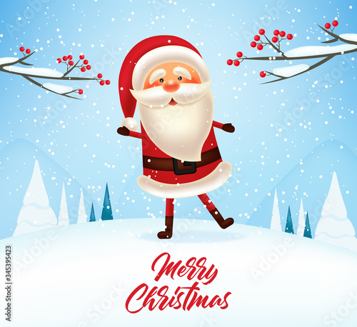Happy Santa Claus, merry christmas and happy new year, winter background with snowflakes, realistic santa character, winter banner, holiday background vector