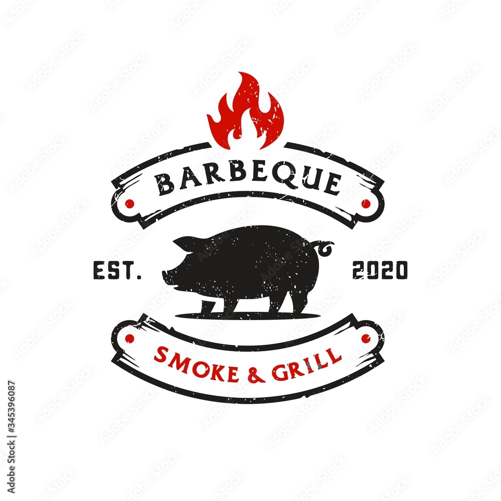 Vintage Retro Rustic pork pig BBQ Grill, Barbecue party , Barbeque