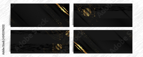 Set of gold frames black glitter effect on dark background artistic covers design colorful realistic texture modern graphic