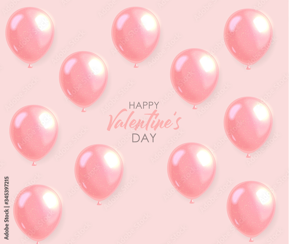 Realistic pink balloon and lights, gold confetti, party banner, happy valentine's day , love card, happy birthday celebration background vector illustration