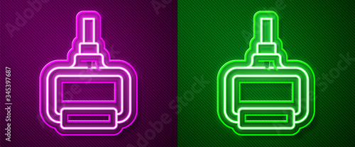 Glowing neon line TPX loop training equipment icon isolated on purple and green background. Sport equipment.  Vector Illustration