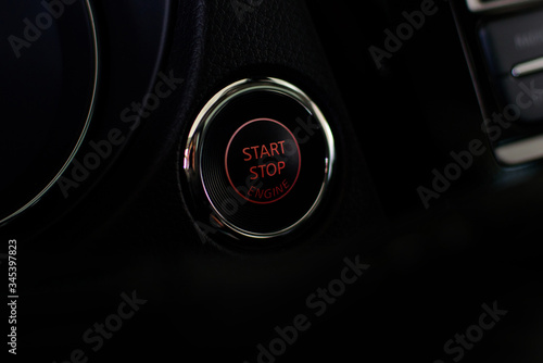 Detail on the start button in a car
