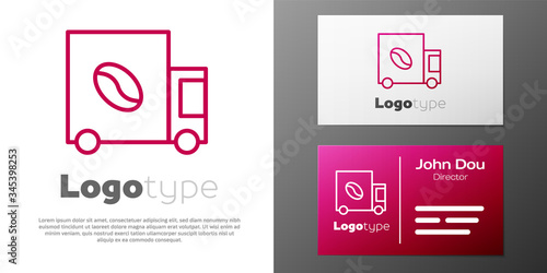 Logotype line Coffee street truck machine icon isolated on white background. Delivery coffee. Logo design template element. Vector Illustration