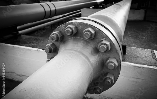 Vászonkép Main pipeline, flange connection at the pumping station.
