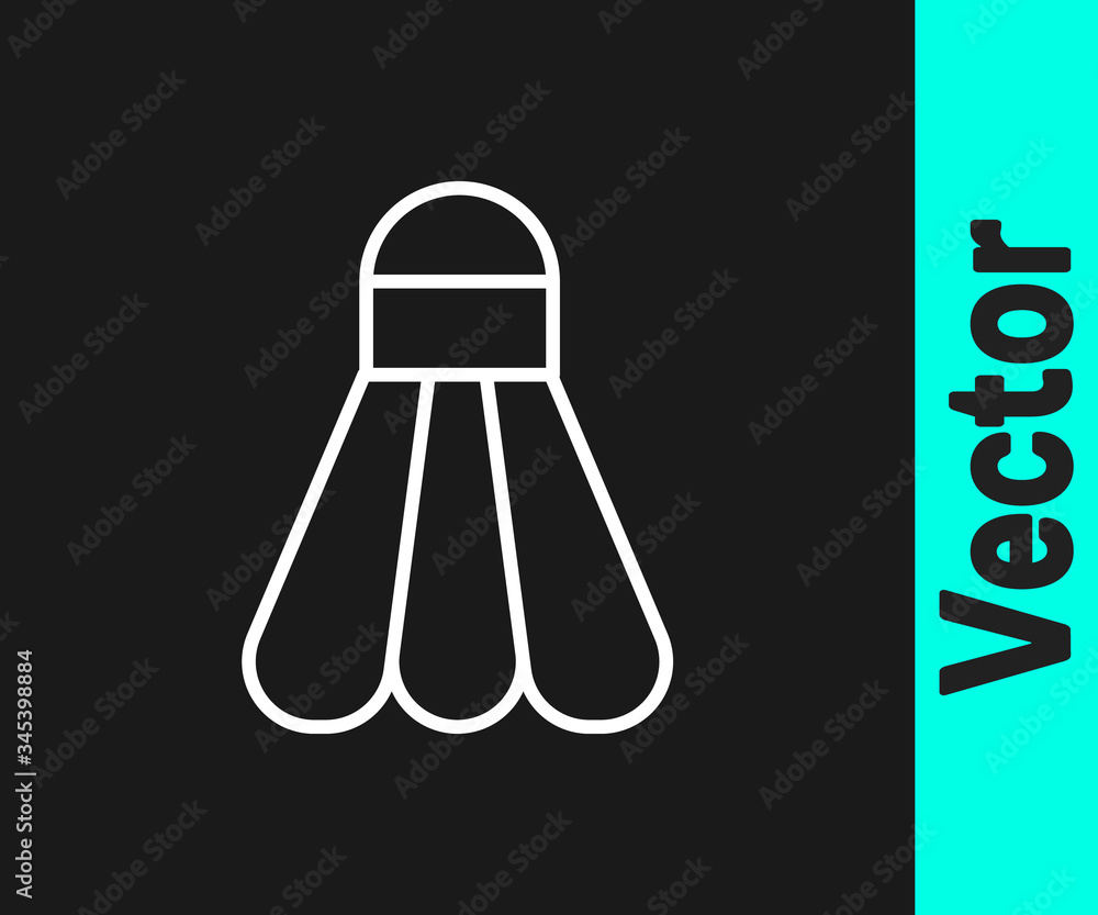 White line Badminton shuttlecock icon isolated on black background. Sport equipment. Vector Illustration White line Badminton shuttlecock icon isolated on black background. Sport equipment. Vector Illustration