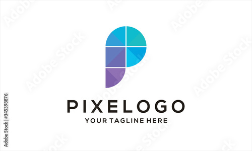 Letter P for pixel logo template