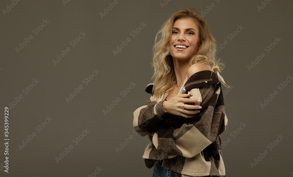 Beautiful smiling woman on color background. Beautiful smiling woman on color background.