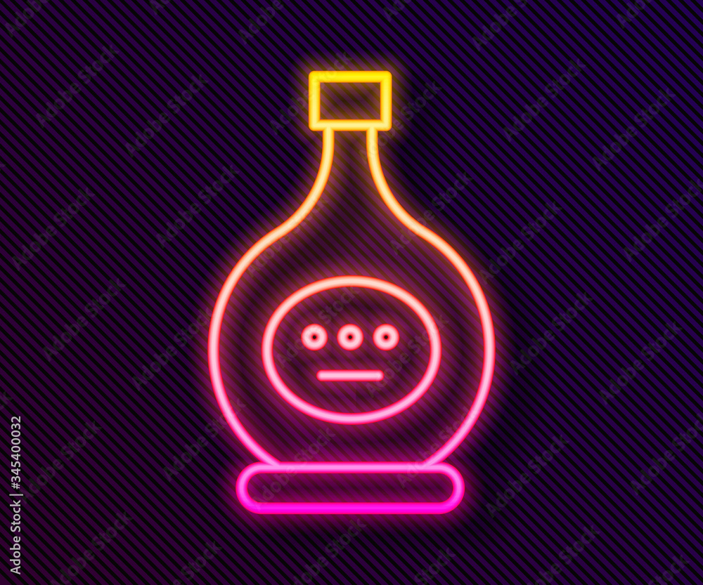 Glowing neon line Bottle of cognac or brandy icon isolated on black background. Vector Illustration Glowing neon line Bottle of cognac or brandy icon isolated on black background. Vector Illustration