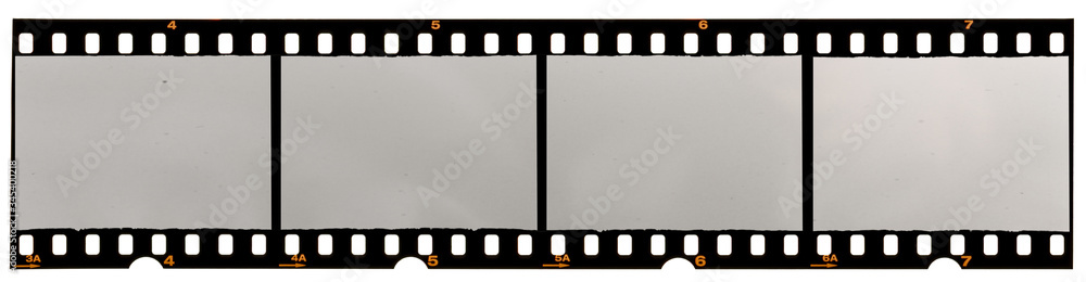 long 35mm filmstrip on white, picture placeholder with empty or blank frames.