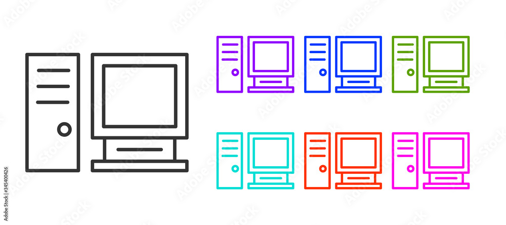 Black line Computer monitor icon isolated on white background. PC component sign. Set icons colorful. Vector Illustration Black line Computer monitor icon isolated on white background. PC component sign. Set icons colorful. Vector Illustration