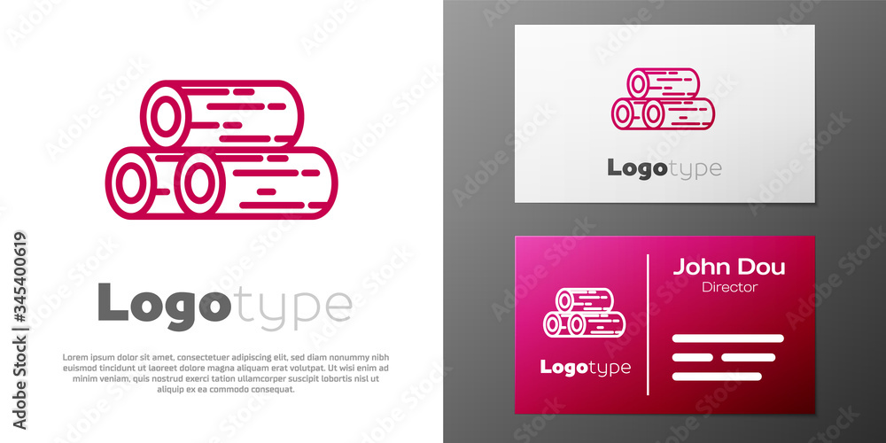 Obraz premium Logotype line Wooden logs icon isolated on white background. Stack of firewood. Logo design template element. Vector Illustration