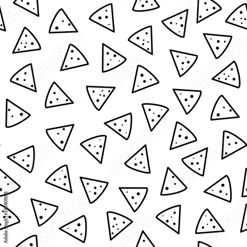Seamless pattern with nacho chips on white background. Mexican food