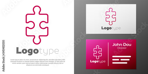 Logotype line Piece of puzzle icon isolated on white background. Business, marketing, finance, layout, infographics, internet concept. Logo design template element. Vector Illustration