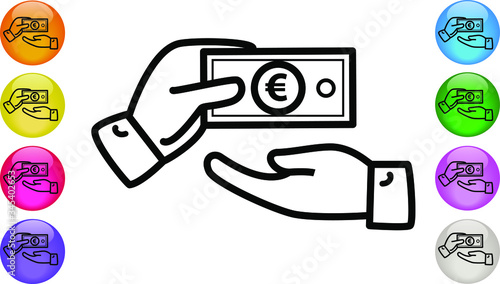 Hand Giving Cash Money in EURO Banknote. Money exchange, transfer, help, donation, cash payment and charity concept. Vector illustration EPS 10.