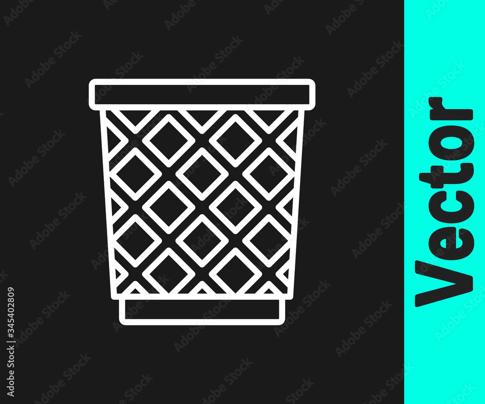 White line Trash can icon isolated on black background. Garbage bin sign. Recycle basket icon. Office trash icon. Vector Illustration White line Trash can icon isolated on black background. Garbage bin sign. Recycle basket icon. Office trash icon. Vector Illustration