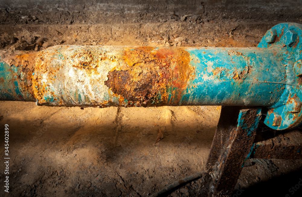 Drinking water supply system. Corrosion on the main pipe. Picture taken in  Ukraine, Kiev region. Horizontal frame. Color image. Stock Photo | Adobe  Stock