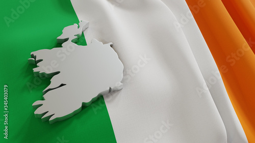Canvas Print 3d map of Ireland resting on national flag backdrop