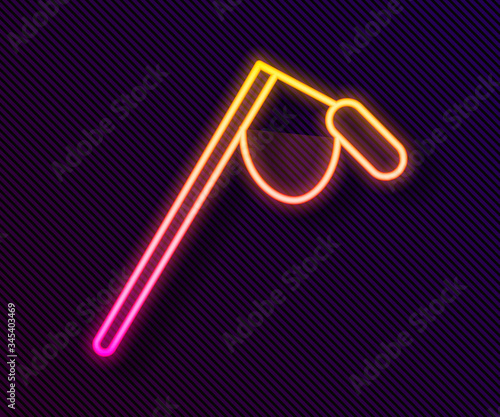 Glowing neon line Microphone icon isolated on black background. On air radio mic microphone. Speaker sign. Vector Illustration