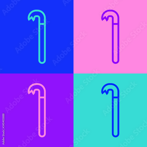 Pop art line Crowbar icon isolated on color background. Vector Illustration