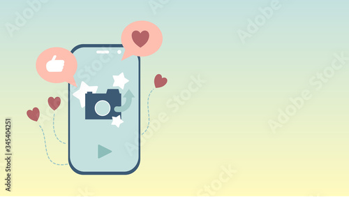 Optimism feel good concept illustration vector. cute smartphone with camera app  with like and heart symbol