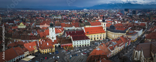 Wide panorama Sibiu, Romania cityscape