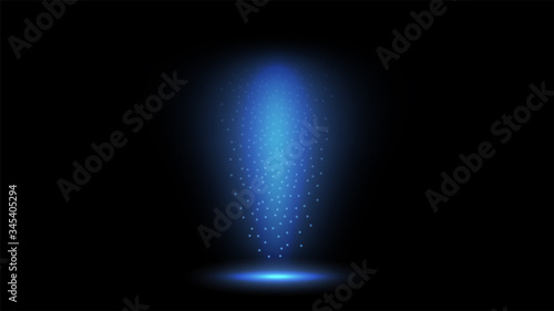 Magic portal for concept design. Futuristic teleport. Light effect. Magic portal of fantasy. Light rays of the night scene and sparks on a black background. Ufo swirl beam and ray energy funnel.