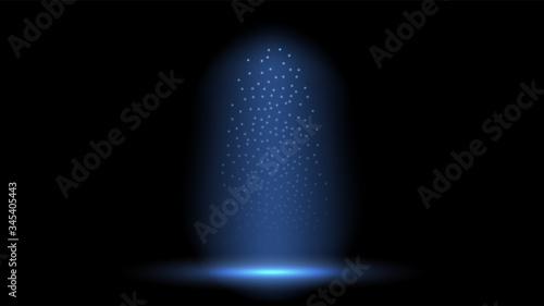 Magic portal for concept design. Futuristic teleport. Light effect. Magic portal of fantasy. Light rays of the night scene and sparks on a black background. Ufo swirl beam and ray energy funnel.