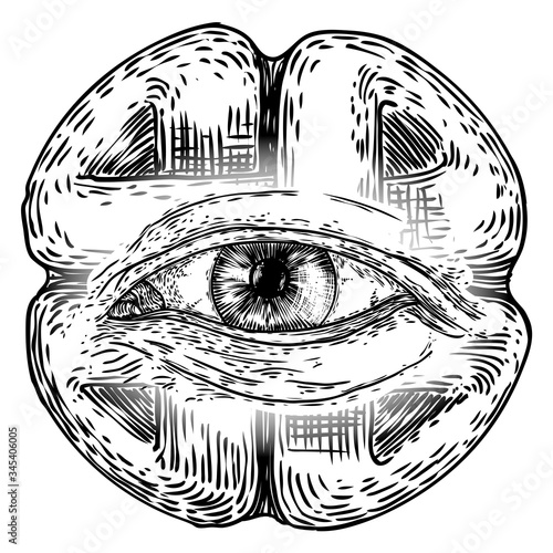 All seeing eye symbol element variation. Alchemy, religion, spirituality and occultism tattoo ink art. Vision of providence and conspiracy theory. Hand drawing in flash tattoo style artwork. Vector.