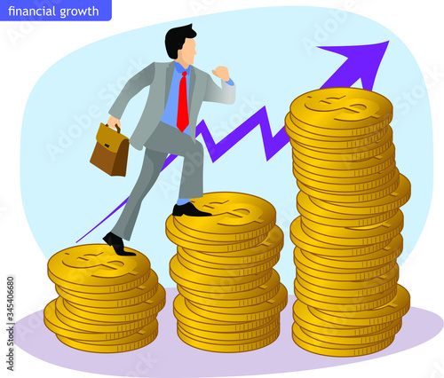a businessman with his briefcase is climbing the financial world. Savings and economy