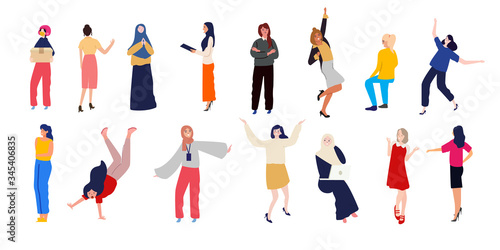 character set collection of casual cartoon business people woman female with many pose modern colorful style © SriWidiawati