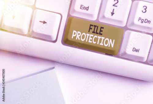 Text sign showing File Protection. Business photo text Preventing accidental erasing of data using storage medium photo