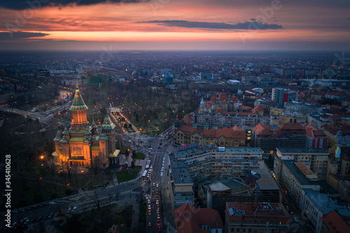Aerial view from Timisoara Orthodox Cathedral, Bega