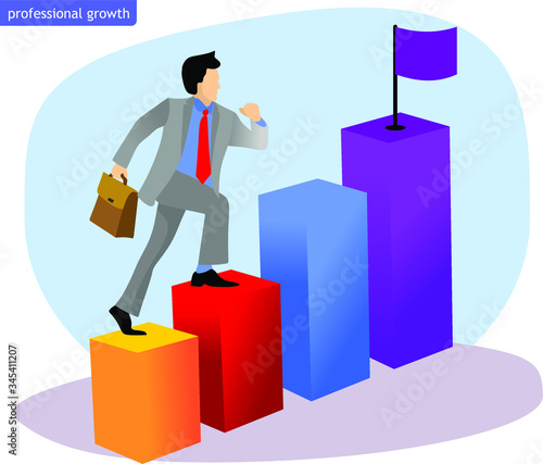 a business man is climbing the world of work quickly. Objective to be achieved