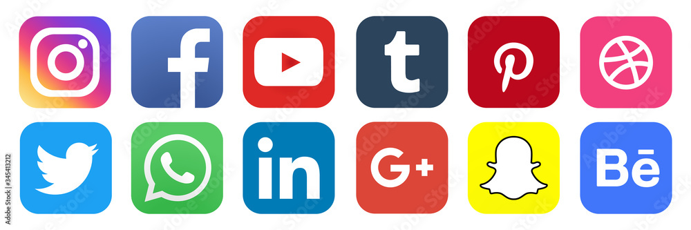 Set Popular Social Media Icons. Facebook, Instagram, Twitter, Youtube 