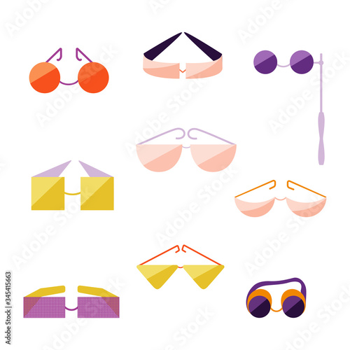 Set with Different Type of Flat Style Glasses.