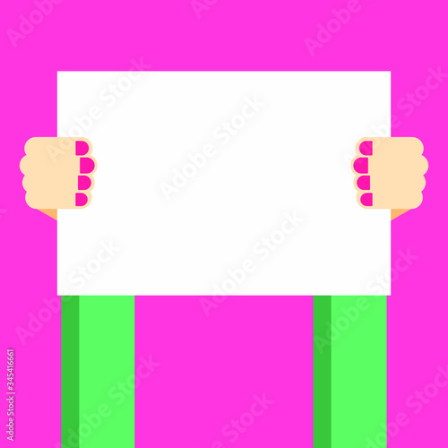 Hands holding up blank placard. Woman hands holding protest sign 