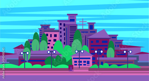 flat city landscape with multi-storey buildings