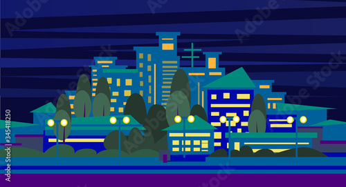 flat city landscape with multi-storey buildings