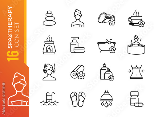Spa Salon Vector Line Icons Set. Wellness Center, Stone Massage, Alternative Medicine, Treatment, Therapy. 