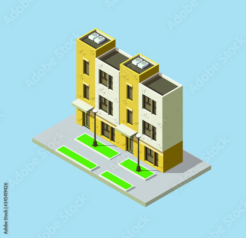 Vector isometric housing yellow building
